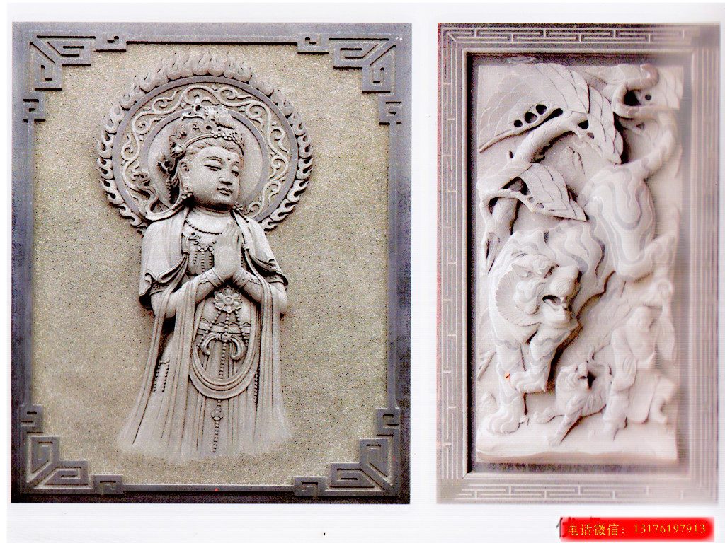 四川寺院古樸的浮雕石雕壁畫裝飾圖片