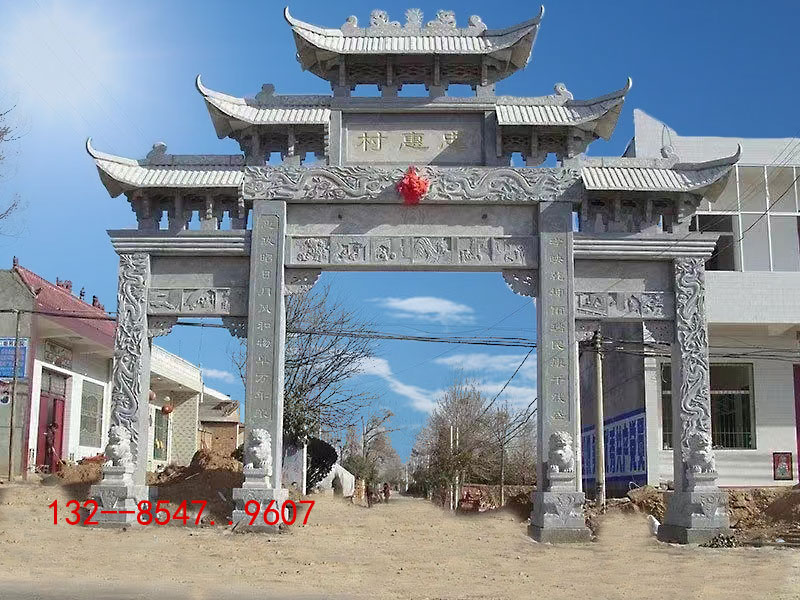 訂購農(nóng)村石雕牌樓山門花崗石牌坊制作廠家