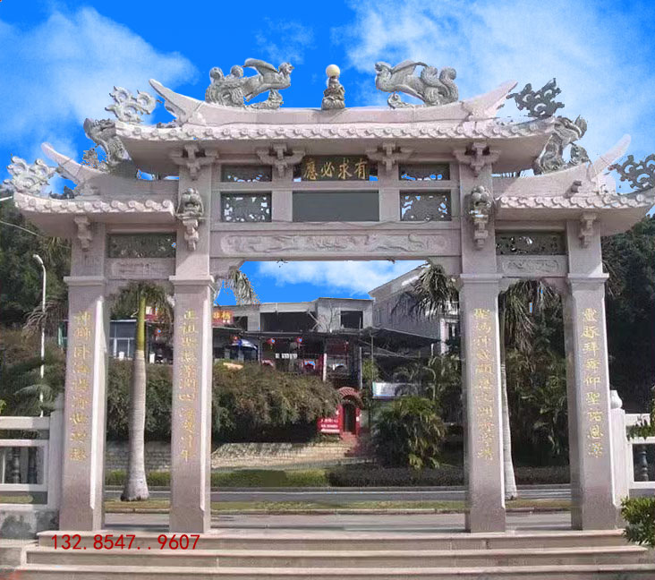 農(nóng)村牌坊雕刻花紋樣式和景區(qū)石牌樓石雕大門雕刻圖片