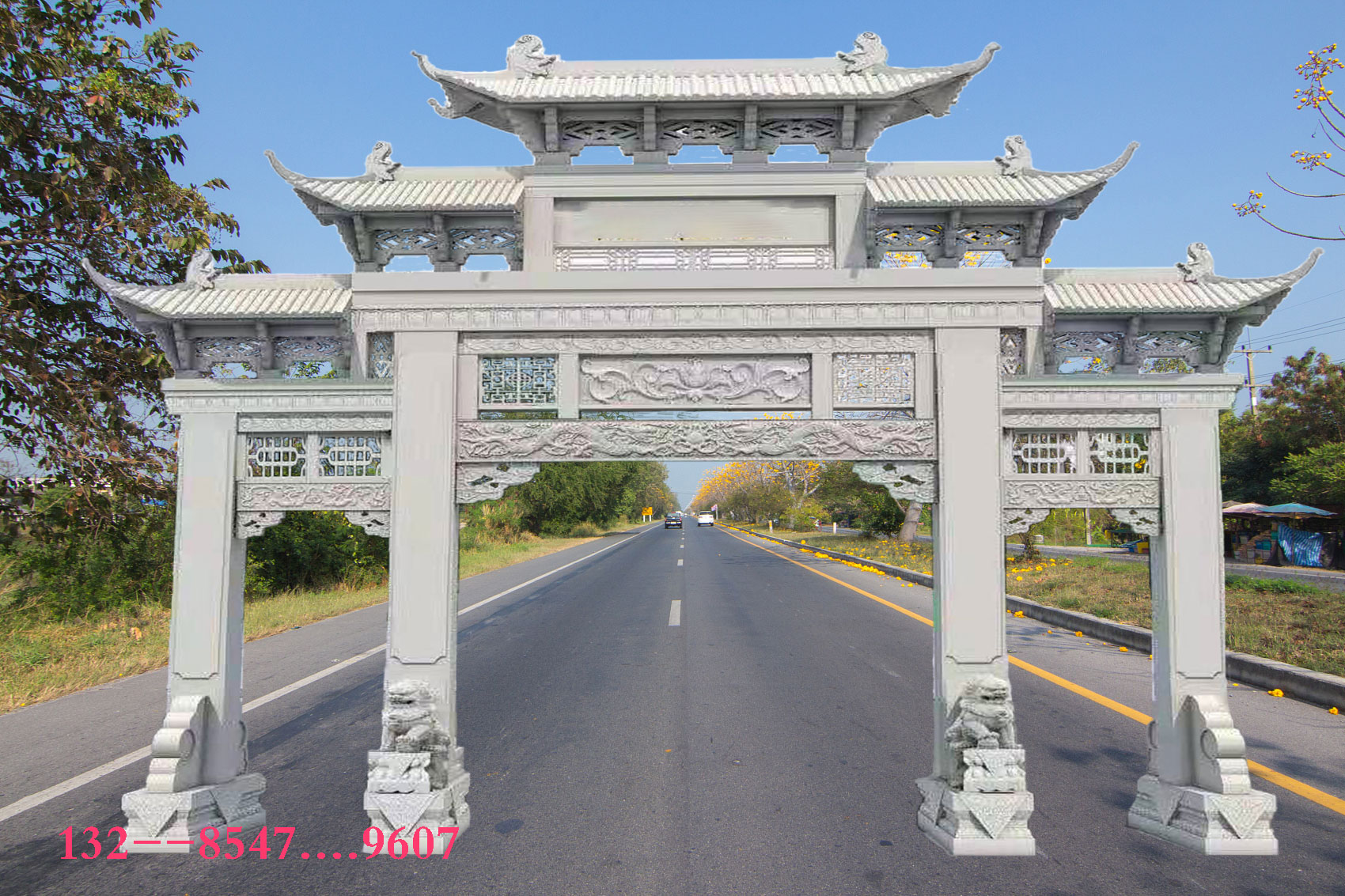 訂購農(nóng)村石雕牌樓山門花崗石牌坊制作廠家