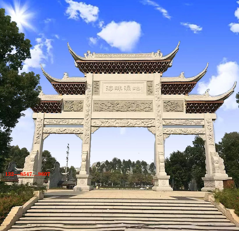 石雕門樓鄉(xiāng)鎮(zhèn)牌樓與石雕單門農(nóng)村地區(qū)經(jīng)典的雕刻圖片