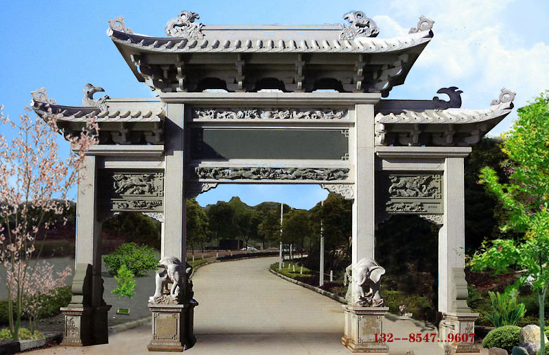 石雕門樓鄉(xiāng)鎮(zhèn)牌樓與石雕單門農(nóng)村地區(qū)經(jīng)典的雕刻圖片