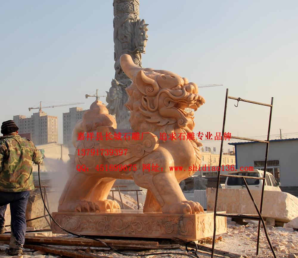 貔貅雕刻、晚霞紅貔貅