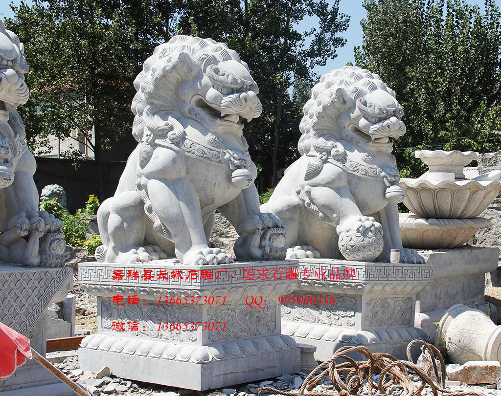 石獅子雕刻效果圖，陵園石獅子